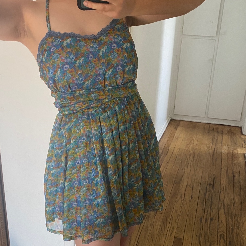 Gauzy versatile flower print halter dress